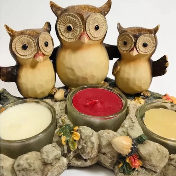Three Owl Tea Light Holder Ceramic Family Fall 2012 Yankee Candle Cute Preowned - Picture 2 of 6